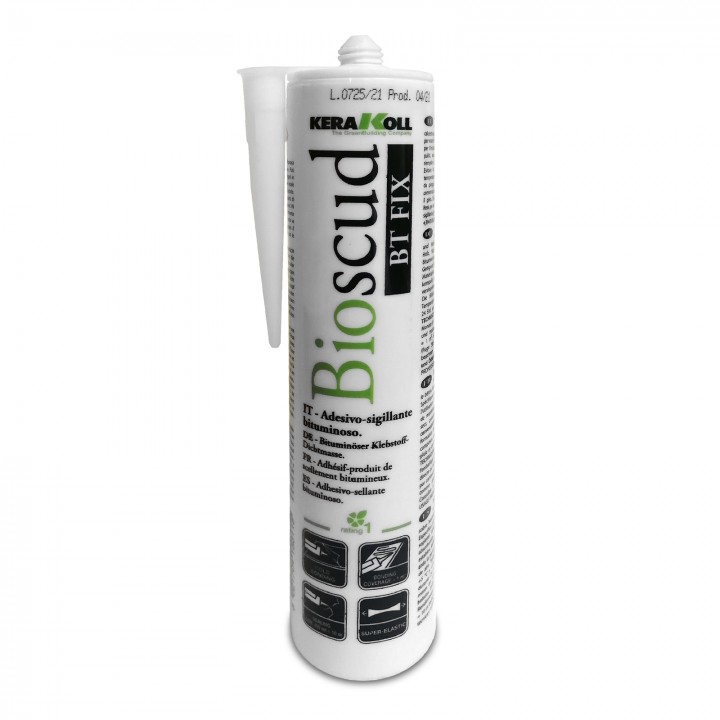 Kerakoll BIOSCUD BT FIX adesivo sigillante bituminoso tixotropico a base solvente per incollaggio e sigillatura impermeabile 300 ML Kerakoll BIOSCUD BT FIX adesivo sigillante bituminoso tixotropico a base solvente per incollaggio e sigillatura impermeabile 300 ML