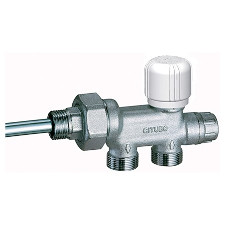 Far 1430 1D valvola BITUBO termostatizzabile cromata 1" raccordo DX con sonda ø 12 mm