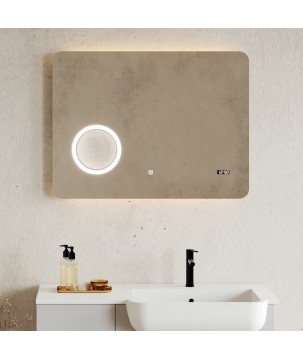 Oceano SPR204 specchio rettangolare 80x60 cm con retroilluminazione e orologio linea PHYSIS