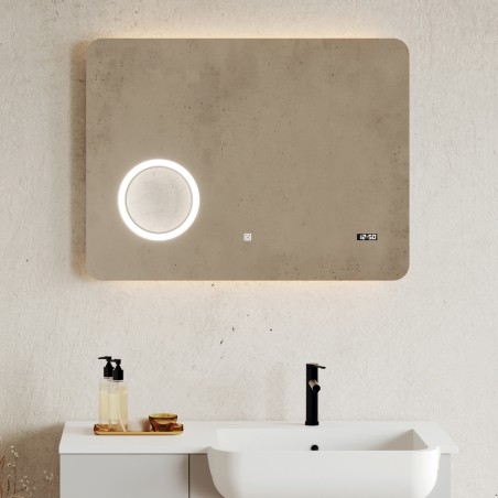 Oceano SPR204 specchio rettangolare 80x60 cm con retroilluminazione e orologio linea PHYSIS