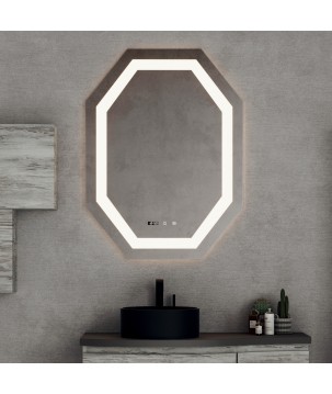 Oceano SPR224 specchio rettangolare 75x100 cm con illuminazione frontale e orologio linea PHYSIS