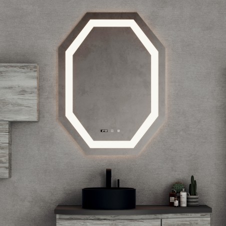 Oceano SPR224 specchio rettangolare 75x100 cm con illuminazione frontale e orologio linea PHYSIS