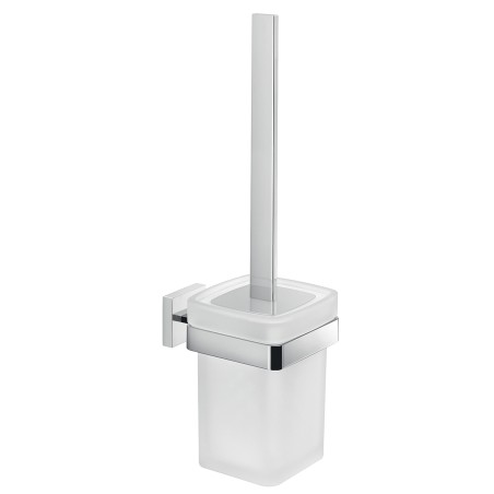 Gedy A033-03 scopino da parete con ciuffo in setole bianco e tazza in vetro satinato serie ELBA