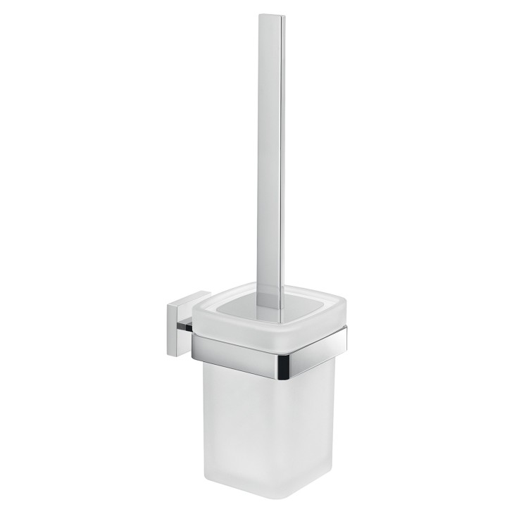 Gedy A033-03 scopino da parete con ciuffo in setole bianco e tazza in vetro satinato serie ELBA