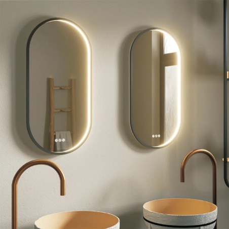 Oceano IRR4080G specchio ovale 40x80 cm con cornice nera e illuminazione interna linea ETEREA