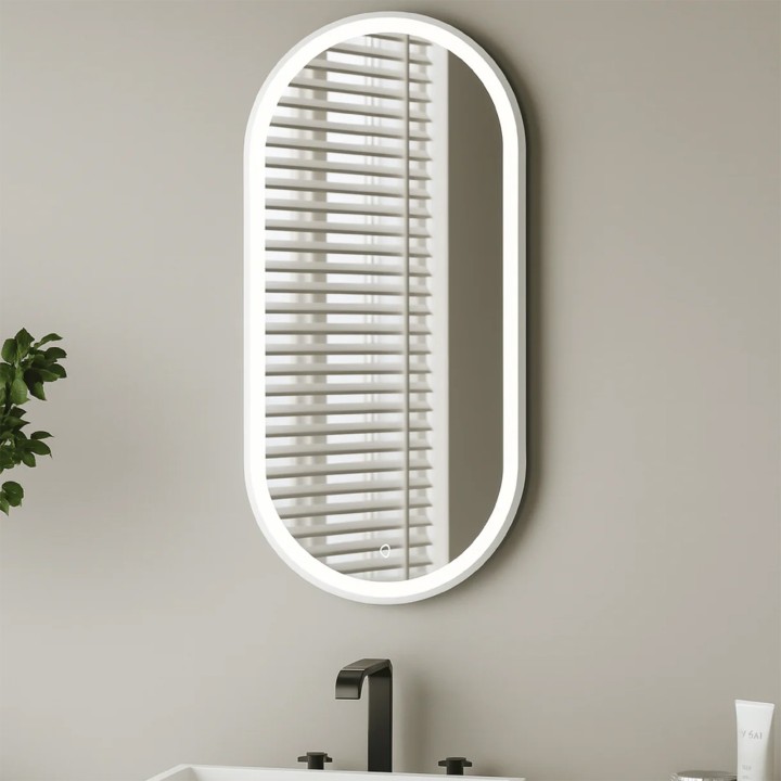 Oceano IRR4080I specchio ovale 40x80 cm cornice in acciaio spazzolato con illuminazione interna linea ETEREA