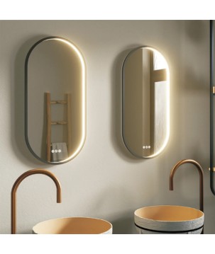 Oceano IRR5010G specchio ovale 50x100 cm con cornice nera e illuminazione interna linea ETEREA