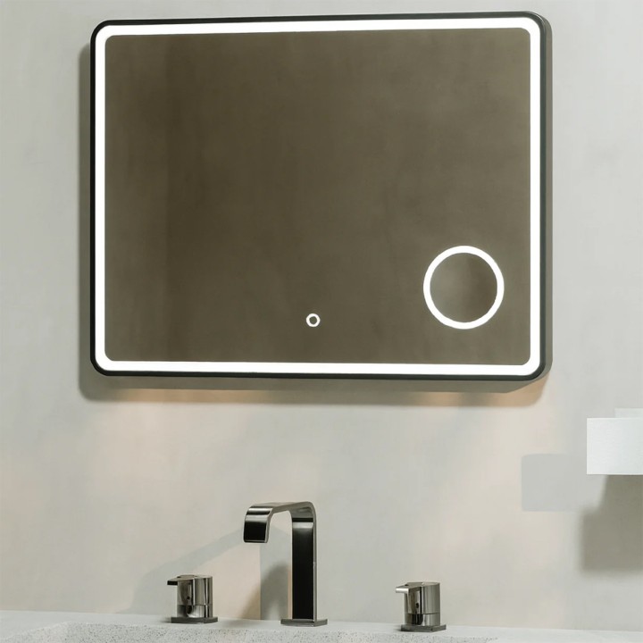 Oceano RFMF8060A specchio rettangolare 80x60 cm cornice nero opaco illuminazione interna linea ETEREA