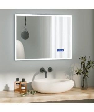 Oceano RLT8060D specchio rettangolare 80x60 cm con illuminazione frontale e orologio linea ETEREA