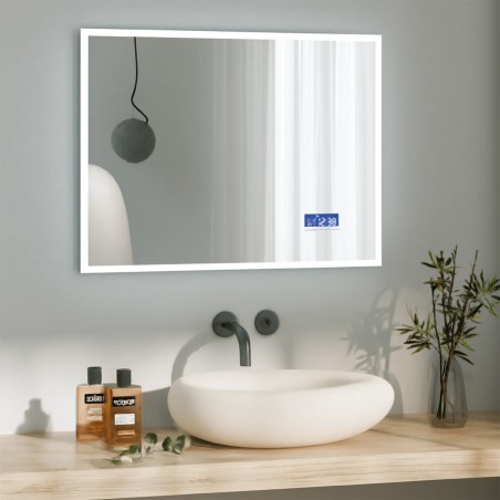 Oceano RLT8060D specchio rettangolare 80x60 cm con illuminazione frontale e orologio linea ETEREA