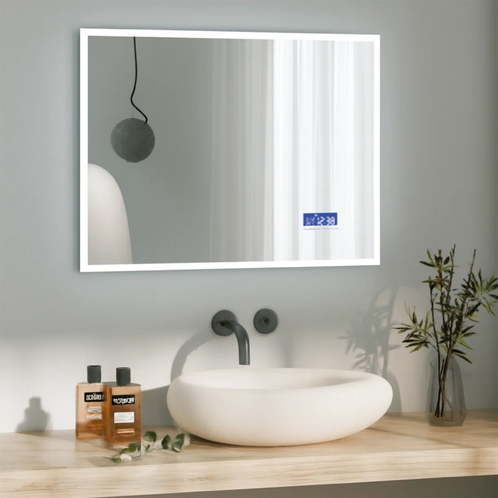 Oceano RLT8060D specchio rettangolare 80x60 cm con illuminazione frontale e orologio linea ETEREA