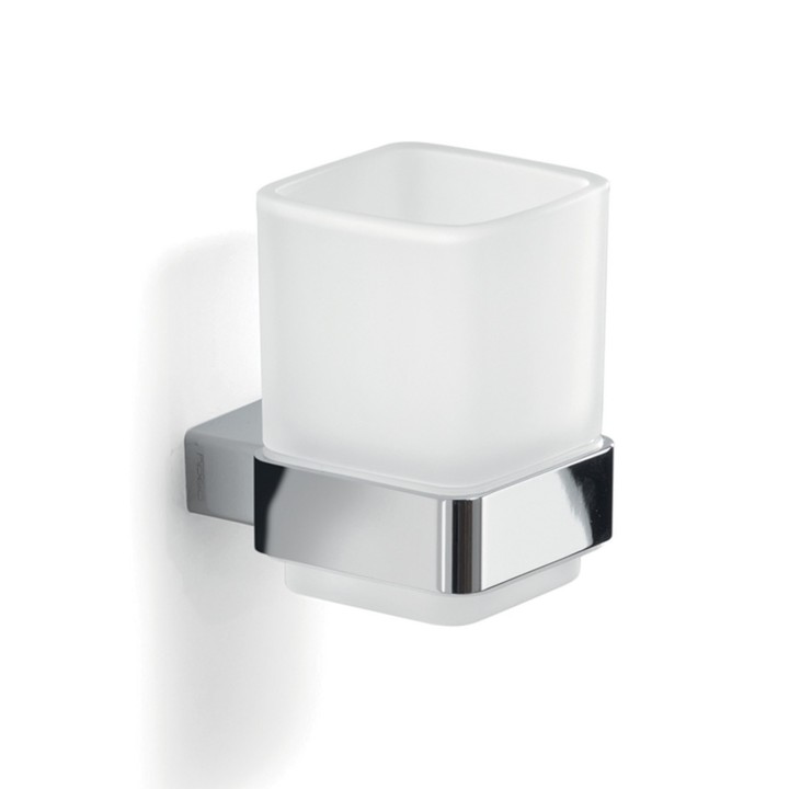 Gedy 5410 portaspazzolini con contenitore in vetro satinato da parete serie LOUNGE
