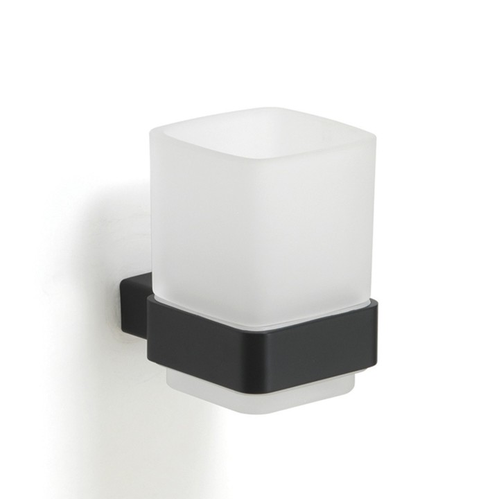 Gedy 5410 portaspazzolini con contenitore in vetro satinato da parete serie LOUNGE