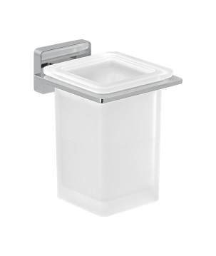Gedy 4410 portaspazzolini da parete con contenitore in vetro satinato serie ATENA