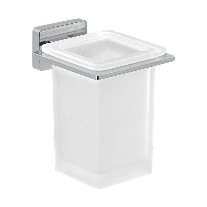 Gedy 4410 portaspazzolini da parete con contenitore in vetro satinato serie ATENA
