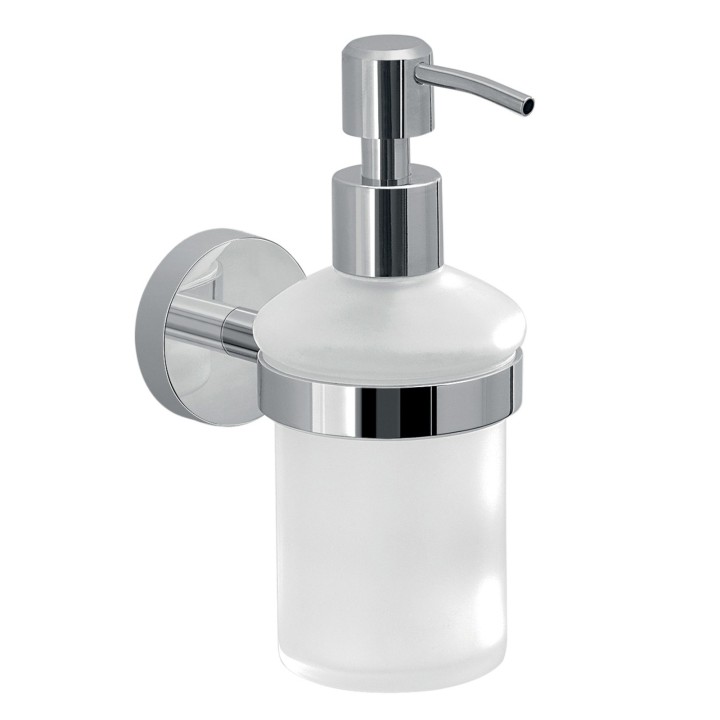 Gedy 2381 dosasapone da parete con contenitore in vetro satinato ed erogatore in acciaio inox serie EROS