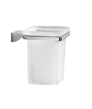 Gedy 5710 portaspazzolini da parete con contenitore in vetro satinato serie GLAMOUR