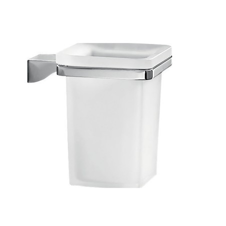 Gedy 5710 portaspazzolini da parete con contenitore in vetro satinato serie GLAMOUR