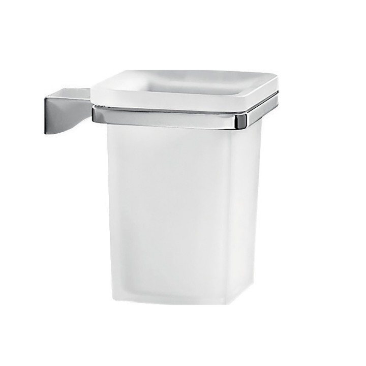 Gedy 5710 portaspazzolini da parete con contenitore in vetro satinato serie GLAMOUR