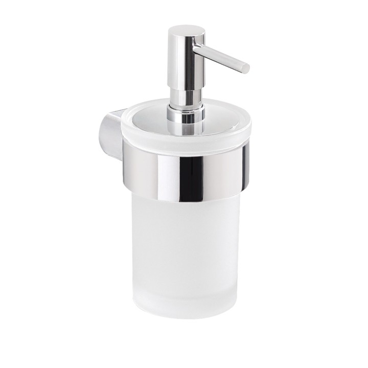 Gedy PI81 dosasapone da parete con contenitore in vetro satinato ed erogatore in plastica serie PIRENEI Gedy PI81 dosasapone da parete con contenitore in vetro satinato ed erogatore in plastica serie PIRENEI