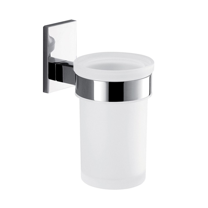 Gedy 7810 portaspazzolini da parete con contenitore in vetro satinato serie MAINE