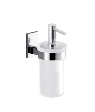 Gedy 7881 dosasapone da parete con contenitore in vetro satinato ed erogatore in plastica cromato serie MAINE