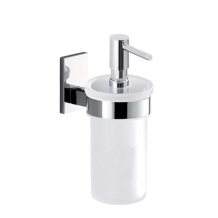 Gedy 7881 dosasapone da parete con contenitore in vetro satinato ed erogatore in plastica cromato serie MAINE