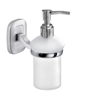 Gedy EV80 dosasapone da parete con contenitore in vetro satinato ed erogatore in plastica cromata serie EVEREST