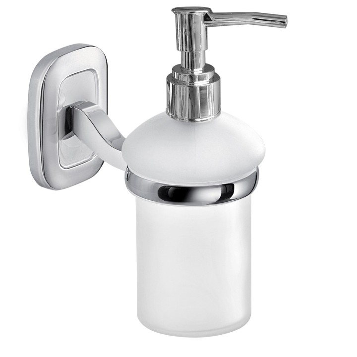 Gedy EV80 dosasapone da parete con contenitore in vetro satinato ed erogatore in plastica cromata serie EVEREST