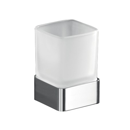 Gedy 5498 portaspazzolini da appoggio con contenitore in vetro satinato serie LOUNGE