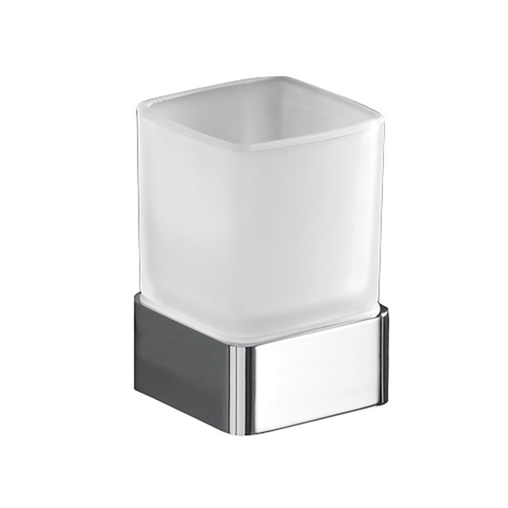 Gedy 5498 portaspazzolini da appoggio con contenitore in vetro satinato serie LOUNGE