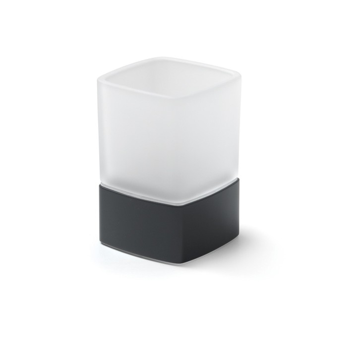 Gedy 5498 portaspazzolini da appoggio con contenitore in vetro satinato serie LOUNGE